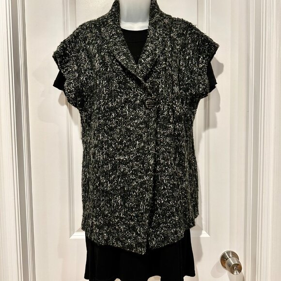 Merona Black with Gary & White Speckled Cable Knit Sleeveless Cardi, Size XL - Picture 1 of 16